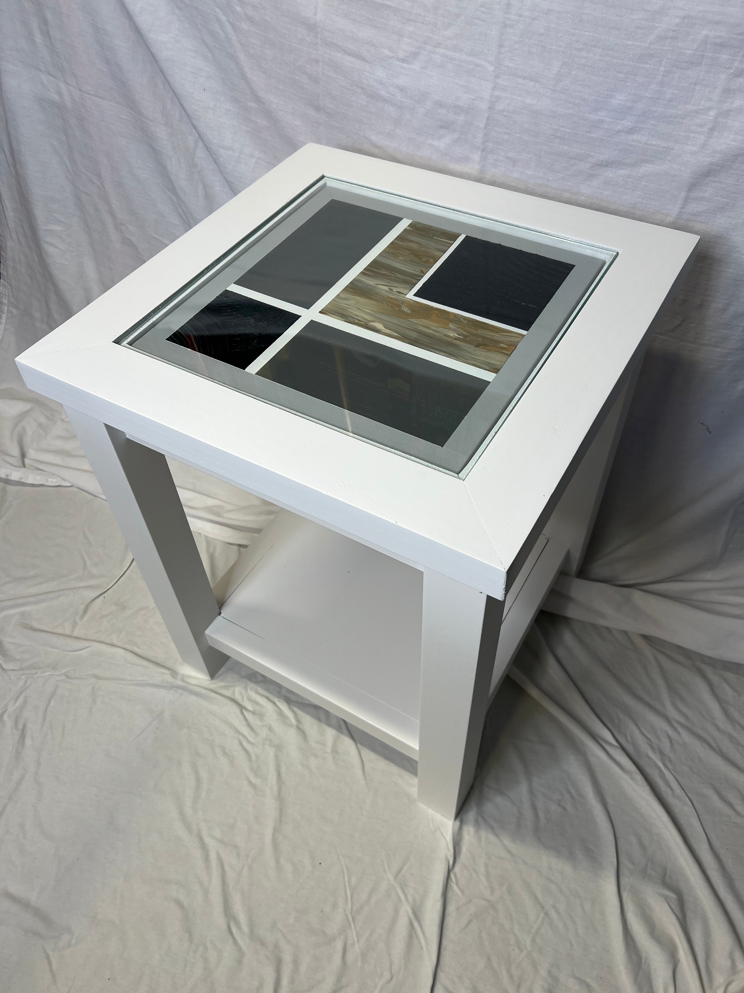 White Contemporary End Table with Black and White Prismatic by Joshua Klur